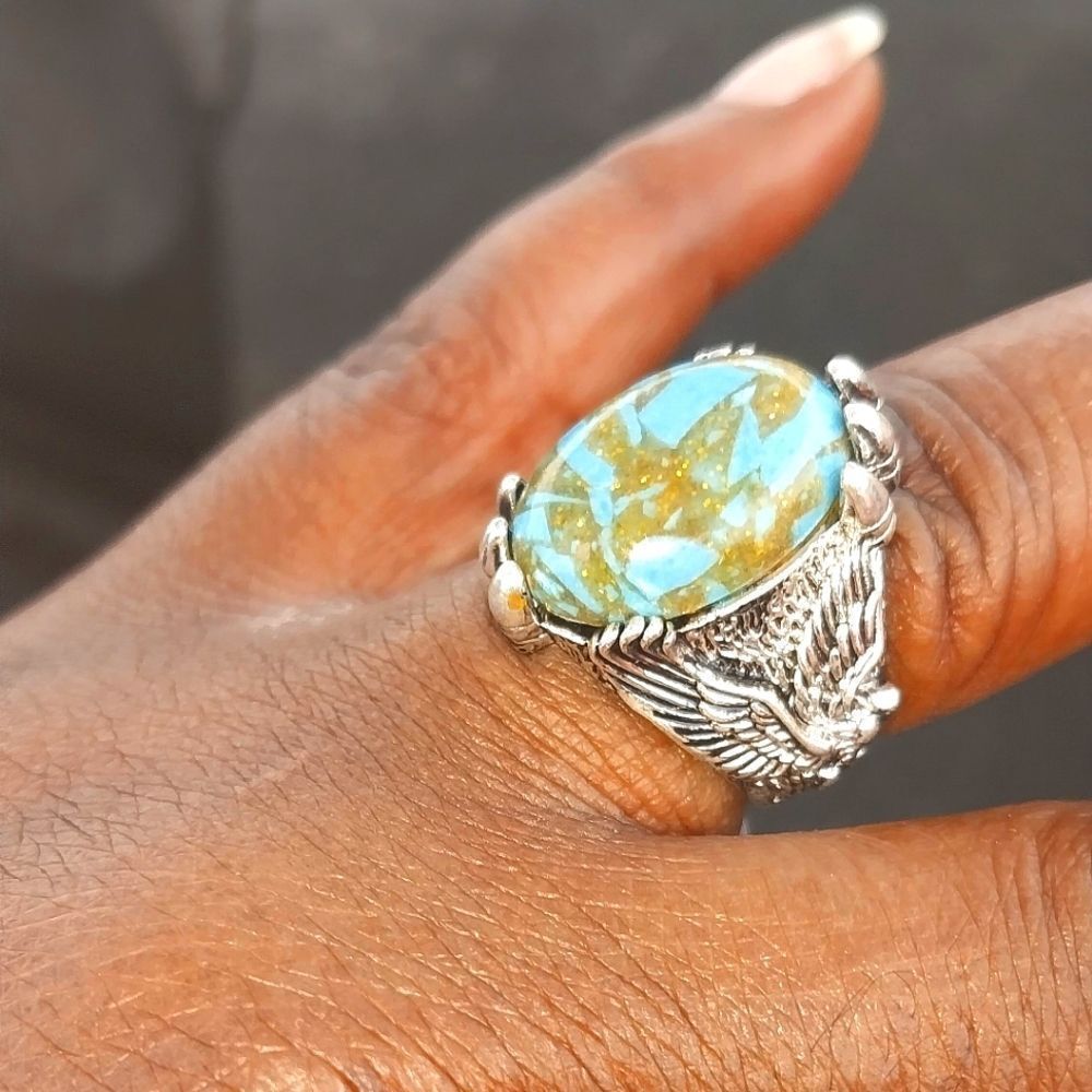 Vintage European and American Retro turquoise Gemstone Unisex ring sz 8 For Adul - Picture 5 of 5